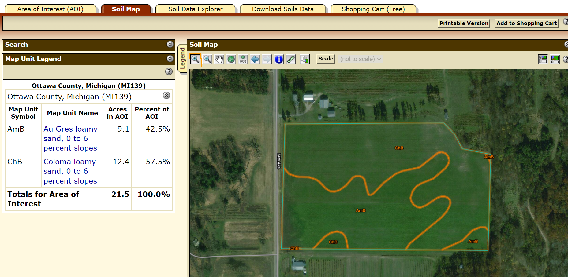 Web soil survey, map of soil types